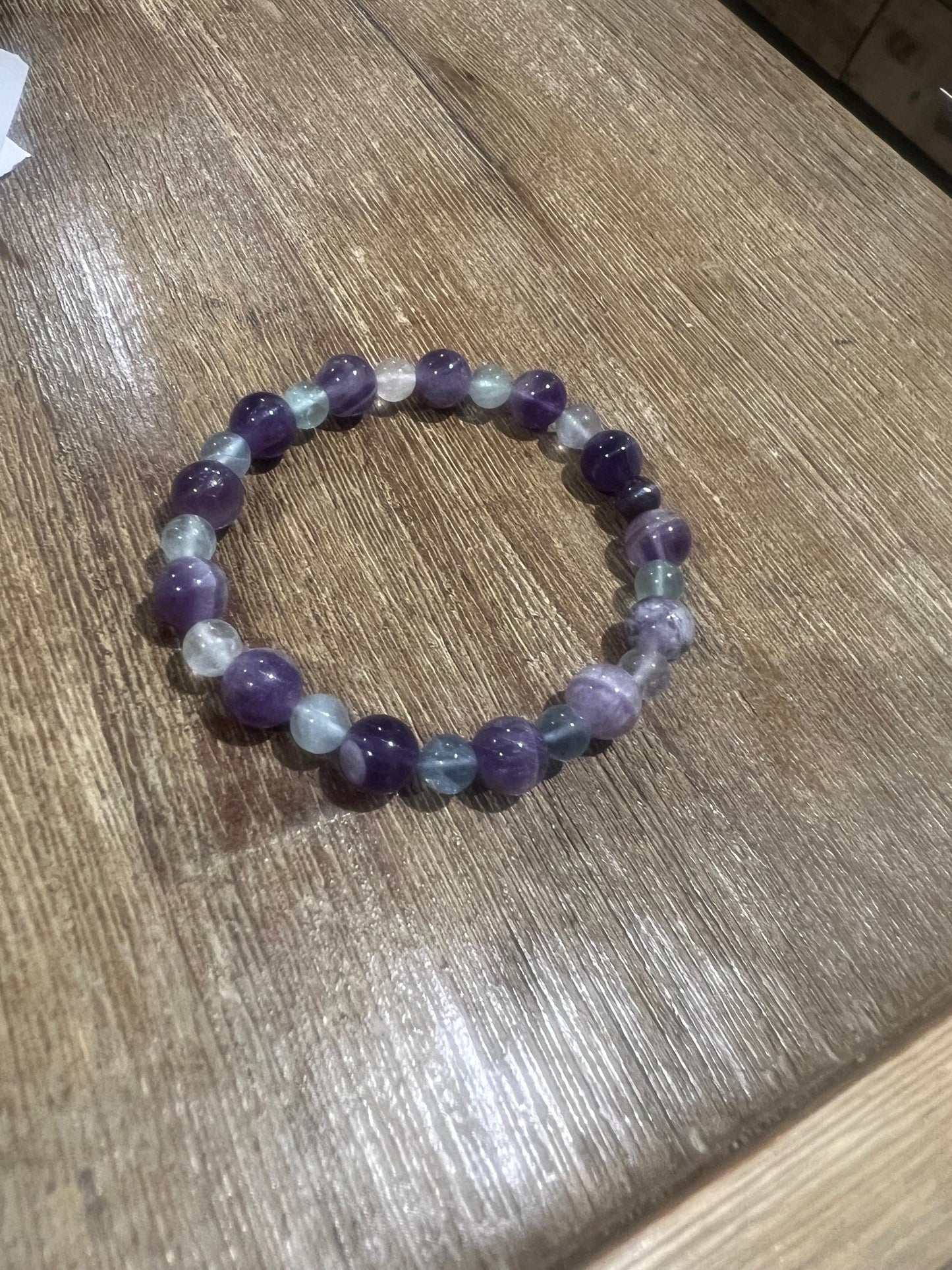 Emotional balance clarity spiritual growth flurorite and Amethyst combination healing crystal bracelet 8mm beads