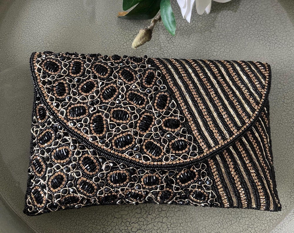 Embellished beaded and gems clutch bag