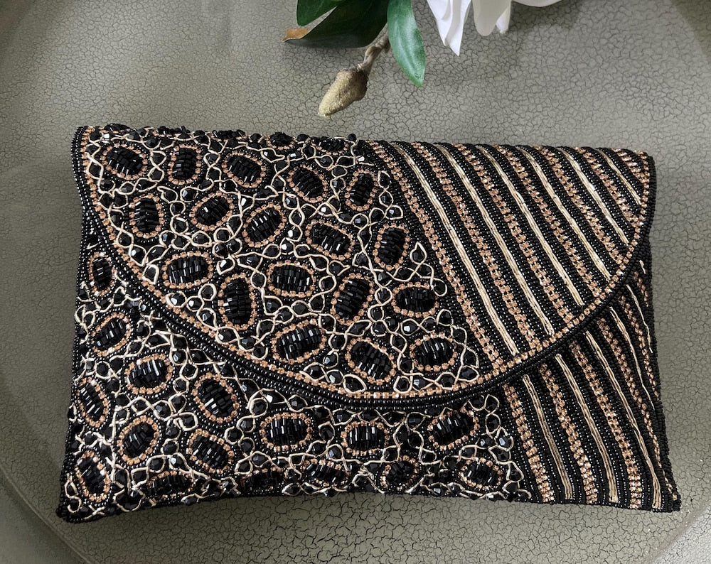 Embellished beaded and gems clutch bag