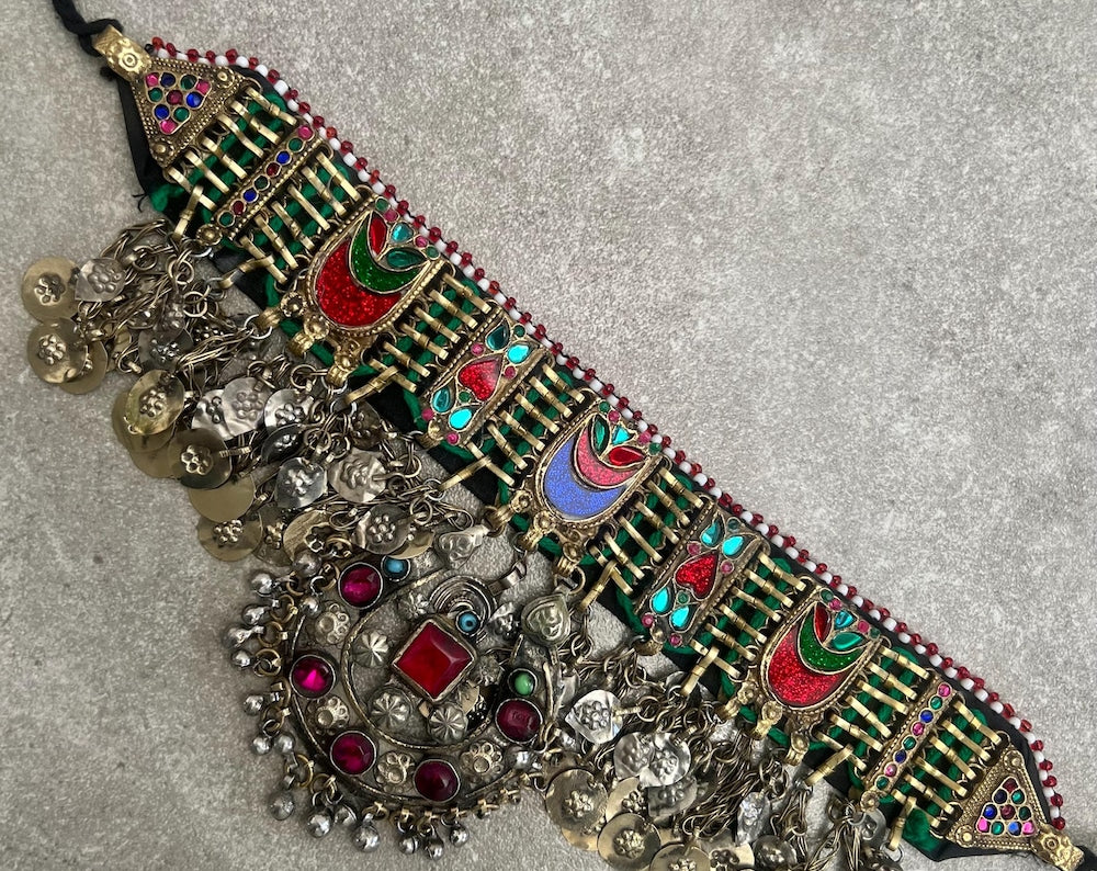 Bohemian choker necklace with vintage gems