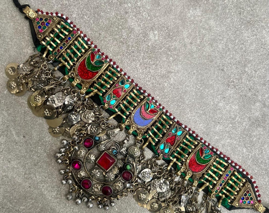 Bohemian choker necklace with vintage gems
