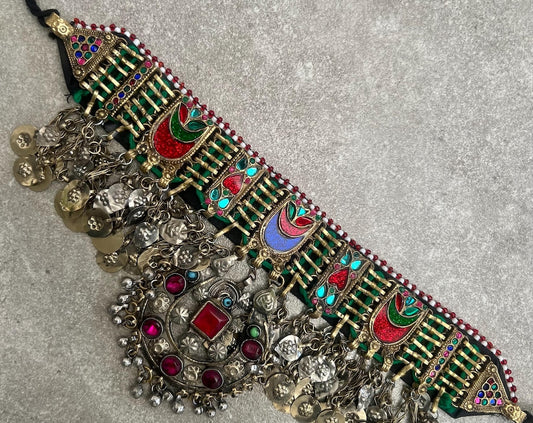 Bohemian choker necklace with vintage gems